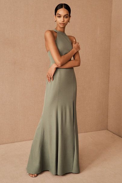 Crepe Maxi Dress, Charmeuse Dress, Bhldn Dresses, Bhldn Dress, Anthropologie Wedding, Beautiful Maxi Dresses, Green Gown, Maxi Bridesmaid Dresses, Green Bridesmaid