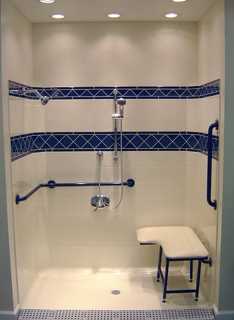 Shower bars. Wheelchair Bathroom, Handicapped Bathroom, Bathroom Shower Stalls, Accessible Bathroom Design, Ada Bathroom, Budget Bathroom Remodel, Fiberglass Shower, Accessible Bathroom, Unique Bathroom