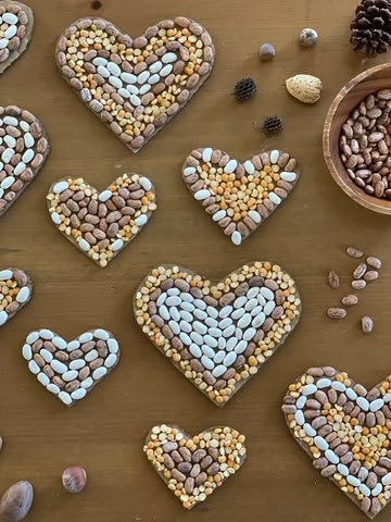 Cardboard Heart Seed Mosaics – Good Weekend Valentine Nature Crafts, Seed Mosaics, Seed Crafts For Kids, Seed Mosaic, Repurposed Cardboard, Cardboard Heart, Seed Craft, Summer Camp Art, Afternoon Crafts