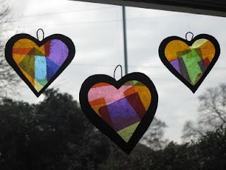 Sweet wrapper sun catchers Stained Glass Sun Catchers, Glass Sun Catchers, Sweet Wrappers, Red Ted Art, Crafting Corner, Children's Church Crafts, Stained Glass Sun, School Craft, Knitted Heart