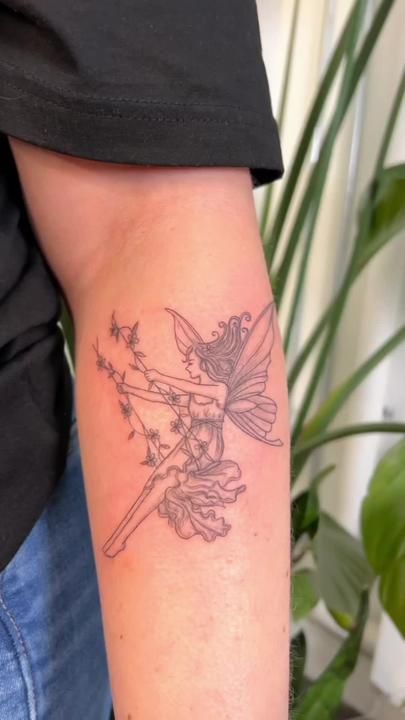 Fairy Tattoo Ideas, Faerie Tattoo, Swing Tattoo, Pixie Tattoo, Maching Tattoos, Whimsical Tattoos, Fairy Tattoo Designs, Fantasy Tattoos, Fine Line Tattoo