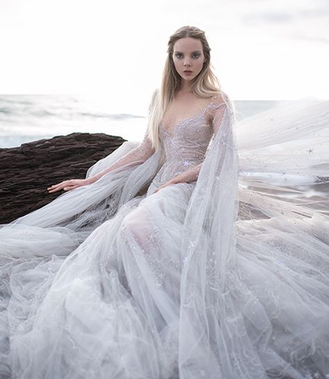 Sleeved tulle gown with illusion lining, beaded embroidery and cape. Summer Couture, Expensive Wedding Dress, Paolo Sebastian, Dress Luxury, Classic Chic, Ball Gowns Wedding, Ball Gown Wedding Dress, Gown Wedding Dress, Embroidery Details