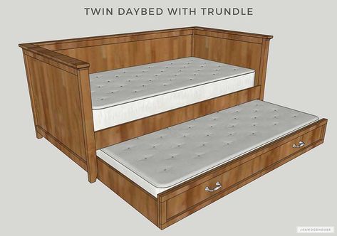 DIY Twin Daybed with Trundle FREE PLANS by Jen Woodhouse Daybed With Trundle Diy, Diy Day Bed With Trundle, Trundle Beds Diy, Diy Trundle, Daybed Plans, Trundle Bed Plans, Diy Twin Bed Frame, Cubby Bed, Daybed Ideas