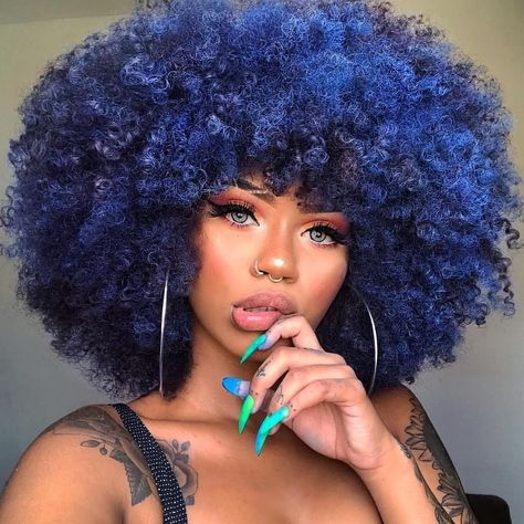 @marihsantosss Rocking her Natural Hair Spiced Up with Bold Blue Color 💙👩‍🦱💙👩‍🦱💙👩‍🦱💙 #bluehair #blueeyes #haircolorideas… Hairstyle Blue, Cabello Afro Natural, Dyed Natural Hair, Pelo Afro, Afro Wigs, Hair Wax, Short Natural Hair Styles, Grunge Hair, Wigs For Black Women