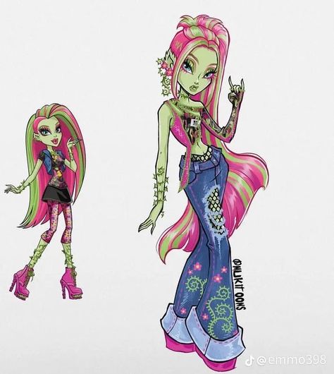 Monster High As Humans, Monster High Venus Fanart, Monster High Outfits Drawings, Venus Mcflytrap Outfit, Monster High Oc Template, Venus Mcflytrap Fanart, Monster High Hair Inspiration, Monster High Concept Art, Monster High Hairstyles