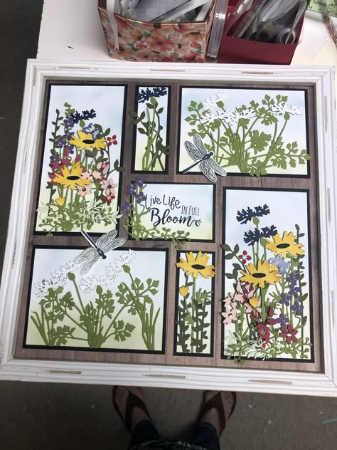 Samplers Paper Framed Art, Stampin Up Shadow Box Ideas, Stampin Up Samplers, Moodboard Scrapbooking, Su Samplers, Spring Sampler, Live Life In Full Bloom, Box Frame Art, Sampler Box