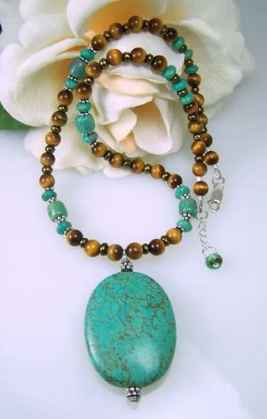 Oval Beads Necklace, Gemstones Necklaces, Turquoise Bead Jewelry, Turquoise Jewelry Necklace, Crystals White, Diy Beading, Diy Pendant Necklace, Tiger Eye Gemstone, Diy Jewelry Necklace