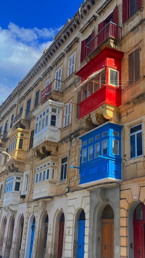 #malta #architecture #valetta #summer #travel #colorful #design #aesthetic #building Malta Architecture, Malta Aesthetic, Valetta Malta, Aesthetic Building, Surrealism Painting, Design Aesthetic, Colorful Design, Summer Travel, Malta