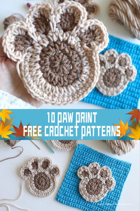 Crochet Small Paw Print Pattern Free, Crochet Tiger Paw Pattern Free, Free Crochet Paw Print Pattern, Crochet Dog Ornament Pattern Free, Crochet Puppy Pattern Free, Crochet Dog Paw, Paw Print Quilt, Applique Work Ideas, Crochet Dog Applique