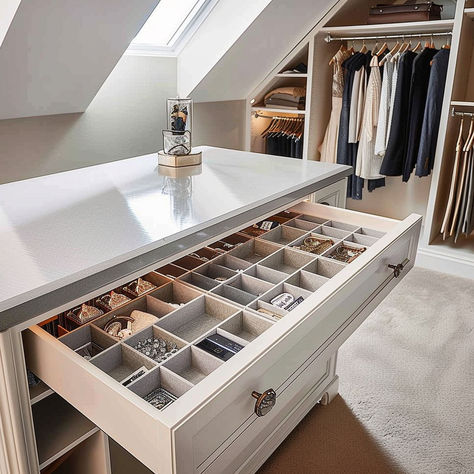 17 Brilliant Closet Island Ideas Closet With Peninsula, Walk-in Closet Island Ideas, Closet Island Ikea, Island In Closet, Master Closet Island, Master Closet With Island, Dressing Room Island, Walk In Closet With Island, Closet Island Ideas