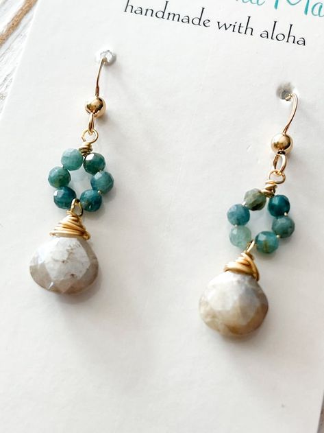 View Earrings by hanalima on Etsy Chandelier Earings, Keshi Pearl Earrings, Jewelry Making Earrings, Natural Stone Earrings, Halo Earrings, Blue Tourmaline, Homemade Jewelry, Cluster Earrings, Fun Earrings