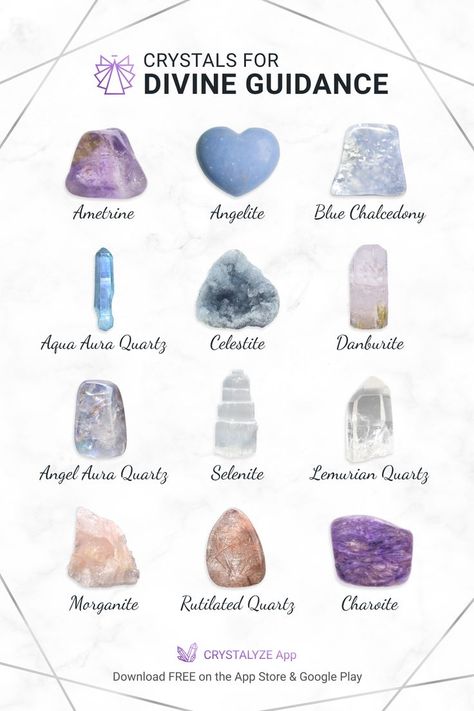 Crystals and stones for receiving messages from Spirit Guides and Guardian Angels ✧ Expand your crystal knowledge 📲 𝐃𝐨𝐰𝐧𝐥𝐨𝐚𝐝 𝐨𝐮𝐫 𝐅𝐑𝐄𝐄 𝐂𝐫𝐲𝐬𝐭𝐚𝐥𝐲𝐳𝐞 𝐀𝐩𝐩 on the App Store & Google Play ☽ #Crystals #HealingCrystals Crystals For Spirit Guides, Healing Crystals And Stones, Crystal Guide For Beginners, How To Store Crystals, Crystals Meanings Witchcraft, Crystals And Their Uses, Crystals For Creativity, Crystal Pairings, Crystal Knowledge