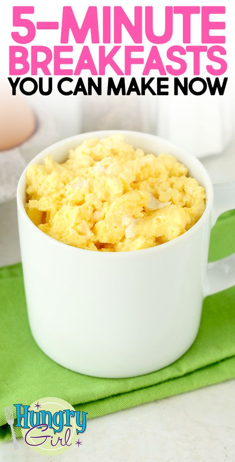 5-Minute Breakfast Ideas: Easy Microwave Egg Scramble, Yogurt Bowls, Breakfast Tacos & More | Hungry Girl Easy Breakfast Ideas Quick Microwave, Easy Ww Breakfast Ideas, Breakfast Ideas 5 Minutes, Simple Breakfast Ideas With Eggs, Microwave Breakfast Ideas, Ww Breakfast Ideas, Easy Egg Breakfast Ideas, Breakfast In A Mug, Easy Healthy Breakfast Recipes