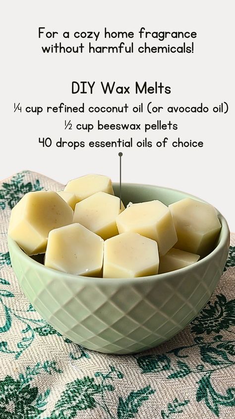 Ahhh, the joy of new scented wax melts… until you realize they're full of synthetic fragrances and toxins. Instead, try DIY wax melts for a cozy, chemical-free home! How To Make Beeswax Wax Melts, Essential Oil Wax Melts Recipes, Non Toxic Wax Melts Diy, Diy Soy Wax Melts With Essential Oils, Coconut Oil Wax Warmer Recipes, Natural Wax Melts Diy, Wax Melt Fragrance Recipes, Essential Oil Blends For Wax Melts, Natural Scented Candles Diy