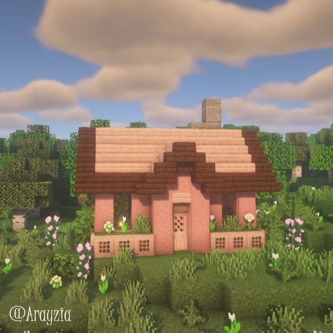 Pink Cherry Minecraft House, Small Cherry Blossom Cottage Minecraft, Super Easy Minecraft Houses, Minecraft House Small Easy, Pink Cottage Minecraft House, Cute Simple House Minecraft, Simple Pretty Minecraft Houses, Small Minecraft Villager Houses, Easy Beginner Minecraft House