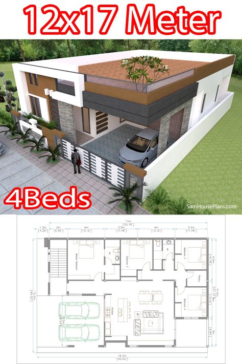 Modern House Floor Plans 4 Bedroom, 4bedroom House Plans Simple Modern, 4bedroom House Design, 4bedroom House Plans Modern, 4 Bedroom House Designs Home Plans, House Layout Plans 4 Bedroom, Four Bedroom House Plans Modern, One Storey Modern House Design, Modern Flat Roof House Design