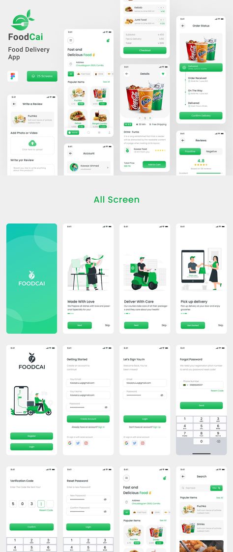 FoodCai - Food Delivery Mobile App — Figma Resources on UI8 Mobile App Templates, Food Delivery App, Mobile App Design Inspiration, Delivery App, App Template, App Design Inspiration, Mobile App Ui, App Ui Design, Web Template Design