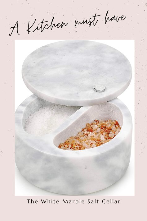 Salt Cellar Marble 2 Compartment with smooth swivel Top Storage.The lid slides off the top of the container. Open and pinch your desired amount of spices for your favorite recipes. Perfect size, each container can hold 5 ounces / 142 grams Easy Clean: hand wash recommended...Amazon Finds & Tiktok made me buy it