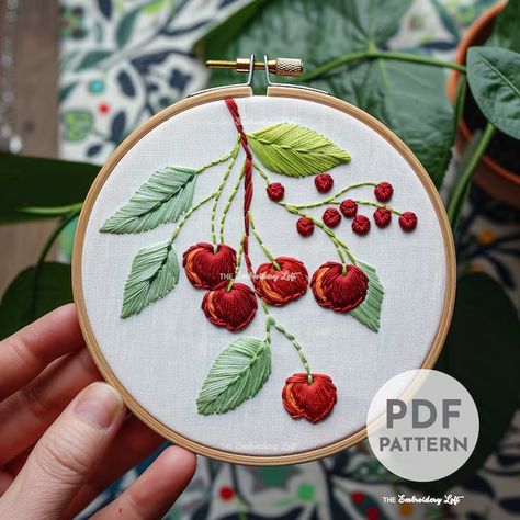 TheEmbroideryLoftCo - Etsy Canada Embroidery Reference, Embroidery Fruit, Fruit Embroidery, Cherry Embroidery, Modern Hand Embroidery Patterns, Fruit Birthday, Diy Embroidery Designs, Diy Embroidery Patterns, Embroidery Hand