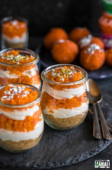 Motichoor Ladoo, Cheesecake Jars, Cheesecake In A Jar, Diwali Sweets, Cake In A Jar, Dessert In A Jar, Diwali Food, Indian Dessert Recipes, Indian Sweet