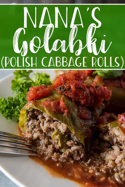 Nana's Golabki is the ultimate comfort food! These Polish Stuffed Cabbage Rolls are mostly traditional - ground beef, pork, and rice wrapped and baked in soft cabbage leaves, but with a healthy surprise ingredient: mushrooms! Polish Stuffed Cabbage Rolls, Cabbage Rolls Polish, Polish Stuffed Cabbage, Polish Foods, Stuffed Cabbage Rolls, Festival Food, Cabbage Rolls Recipe, Multi Cooker, Stuffed Cabbage