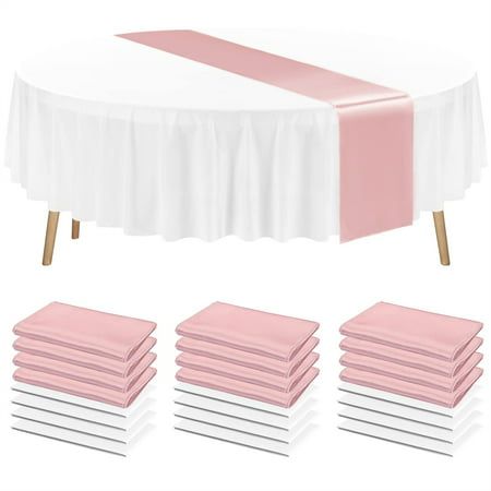 12 Pack Satin Table Runners 12"x108" and 12 Pack Round Plastic Tablecloth 84" White Disposable Waterproof Table Covers for Party Decoration Thanksgiving Wedding Anniversary Birthday Quantity: 12 pack rose gold satin table runners & 12 pack white round plastic tablecloth Table Runners Size: 12"x108" Round Plastic Tablecloth Size: Round 84" Material: Satin/High-quality PEVA Features: 1.Used as a Large Garbage Bag:Disposable table covers have good tear resistance and good load-bearing capacity.You Lavender Quinceanera Ideas, Lavender Quinceanera, Satin Table Runner, Pink Sweet 16, Fitted Table Cover, Rose Gold Satin, Thanksgiving Wedding, Table Runner Size, Quinceanera Ideas