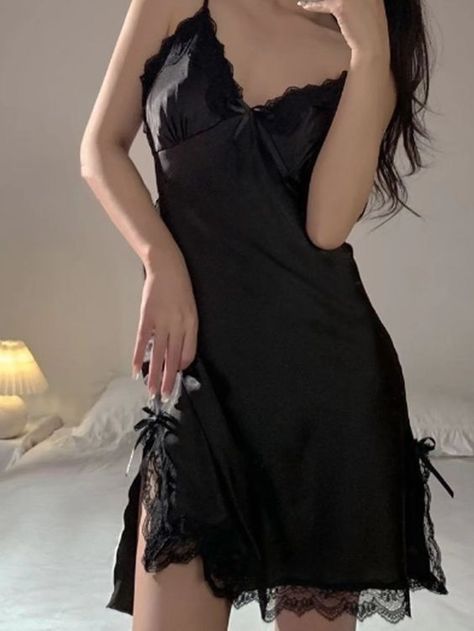 Women Nightwear Dresses, Night Wear Dress, Black Nightgown, Suspenders For Women, Silk Nightgown, Silk Sleepwear, Lace Nightgown, Vintage Nightgown, Lace Silk