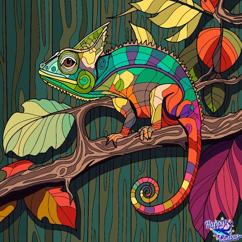 Chameleon Drawing, Chameleon Painting, Wall Picture Ideas, Fence Murals, Lizard Art, Torn Paper Art, Rock Painting Flowers, Nature Illustrations, Pastel Poster