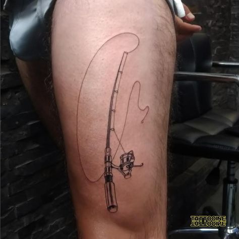 Fishing Rod Tattoo Design, Old School Fishing Tattoo, Fishing Tattoo For Men, Joey Tattoo, Fishing Rod Tattoo, Fishing Pole Tattoo, Pole Tattoo, Ryan Tattoo, Tattoo Fishing