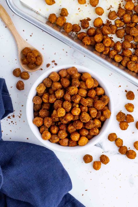 Crispy Roasted Chickpeas Recipe - Evolving Table Vegetarian Chickpea Curry, Roasted Chickpeas Recipe, Crispy Roasted Chickpeas, Popular Dips, Oven Roasted Chickpeas, Seasoned Chickpeas, Chickpea Recipe, Chickpea Recipes Roasted, Roasted Chickpea