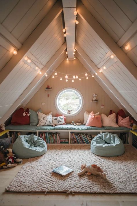 Attic Loft Inspiration for Low Ceiling Spaces Slanted Ceiling Nook Ideas, Low Ceiling Storage Ideas, Attic Skylight Ideas, Ideas For Attic Space, Attic Bedrooms Low Ceiling, Attic Lighting Ideas Low Ceilings, Attic Slanted Ceiling Ideas, Room Over Garage Ideas Bedrooms, Garage Attic Conversion