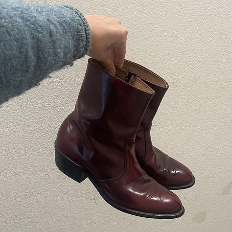 Vintage 70s burgundy leather cowboy ankle boots Men... - Depop Cowboy Ankle Boots, Ankle Boots Men, Mens Cowboy, Cowboy Boot, Fit Inspo, Fitness Inspo, Vintage 70s, Boots Men, Cowboy