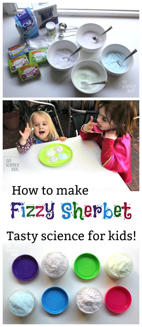 How to make delightfully Fizzy Sherbet – easy and tasty science activity that kids can do at home! From Go Science Kids Cooking Stem Activities, Fizzy Sherbet, Survivor Theme, Classroom Cooking, Edible Science, Toy Library, Sherbet Recipes, Science Board, Brain Craft