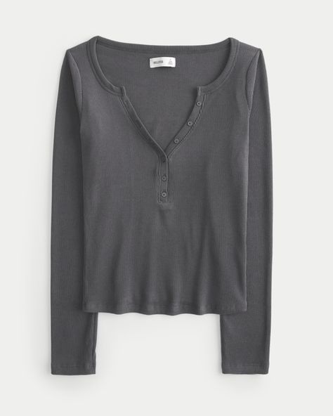 Women's Cozy Ribbed Seamless Fabric Henley | Women's Tops | HollisterCo.com Henley Top Women, Henley Top Outfit, Women's Henley, 2024 Christmas, Teen Clothing, List Ideas, Henley Top, Hollister Tops, Fall 2024