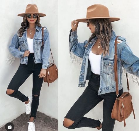 Wear To A Rodeo Outfit, Nashville Inspired Outfits Fall, Australian Rodeo Outfit, Outfit For Country Concert Fall, Country Concert Outfit With Jean Jacket, Concert Outfit Ideas Cold Weather, What To Wear To A Country Concert Winter, Fall Concert Outfit Country, Jean Concert Outfit