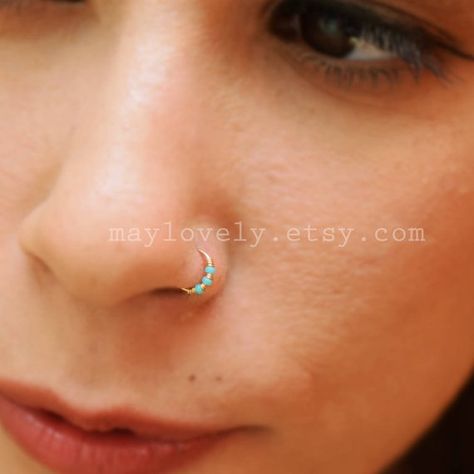 Piercings Nose, Tragus Earrings Hoop, Wire Wrapped Turquoise, Gold Nose Hoop, Daith Jewelry, Nose Piercing Hoop, Helix Jewelry, Small Nose, Tragus Jewelry