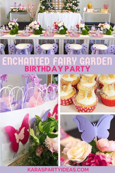 Kara's Party Ideas Enchanted Fairy Garden Birthday Party | Kara's Party Ideas Fairy Birthday Party Ideas Indoor, Enchanted Garden Birthday Party Decoration, Fairy Garden Birthday Party Cake, Enchanted Four-est Birthday Party, Enchanted Four-est Party, Fairy Party Decor, Garden Enchanted, Garden Theme Birthday, Enchanted Birthday