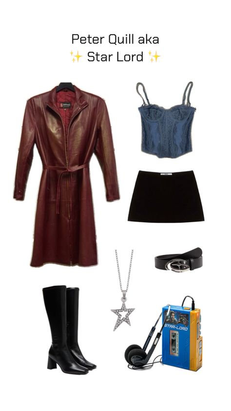 The girl version of Peter Quill’s outfit in guardians of the galaxy Peter Quill Costume, Star Lord Halloween Costume, Guardians Of The Galaxy Costume, Galaxy Costume, Star Lord Costume, Peter Quill, Galaxies Stars, Halloween Inspo, Star Lord