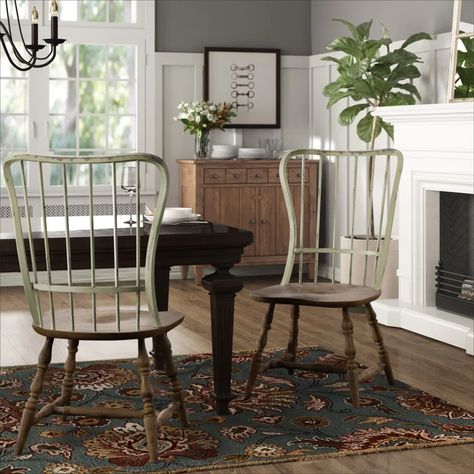 Lealia Windsor Back Side Chair & Reviews | Birch Lane Michigan Cottage, Farmhouse Dining Set, Windsor Dining Chairs, Windsor Chairs, Wood Storage Bench, Farmhouse Dining Chairs, Hooker Furniture, Beach Condo, Wood Bench