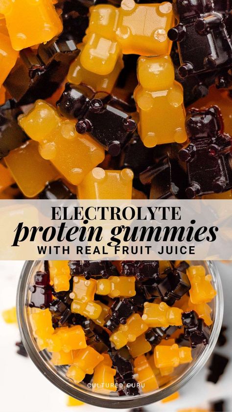 These Electrolyte Protein Gummies, made with real fruit juice, grass-fed beef gelatin, honey, and LMNT raw unflavored electrolyte salt, are a perfect snack for kids and adults! Use this recipe with a silicone mold to make nourishing protein gummy bears. #protein #gummies #gummy #bears #fruitjuice Protein Gummies Recipes, Healthy Gummy Snacks, Healthy Gummy Recipe, Beef Gelatin Recipes, Creatine Gummies Recipe, Beef Gelatin Gummies, Lmnt Electrolyte Recipe, Gelatin Free Gummies, Electrolyte Gummies