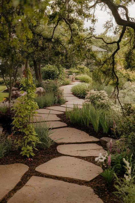 14 Walkway Designs and Ideas – Earthsoulorganics Paths In Gardens, Path On Side Of House, Plants Along Walkway, Cottage Garden Path, Sideyard Pathway Walkways, Walking Paths Landscape, Front Yard Steps Pathways, Pebble Walkway Pathways, Backyard Pathway Ideas