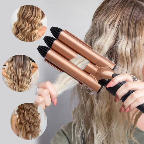 3 Barrel Curling Iron Ceramic Hair Curler, 1 inch Curling Wand Hair Waver Iron, Dual Voltage Hair Crimper with LCD Display, Professional Fast Heating Triple Barrel Curler, Hair Styling Tools : Amazon.ca: Beauty & Personal Care Triple Barrelled Hair Styles, Hair Waver Styles, Curling Wand Hair, Hair Waver Iron, Waver Iron, Ceramic Hair Curler, 3 Barrel Curling Iron, Curler Hair, Barrel Curling Iron