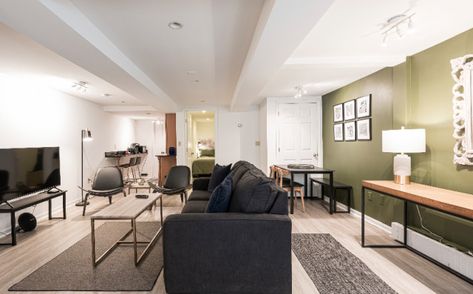 Mount Pleasant, Washington DC - Midcentury - Basement - DC Metro - by L’Space Interior | Houzz Small Basement Ideas, Small Basement, Finished Basement Ideas, Small Basements, Dc Metro, Space Interiors, Mount Pleasant, Finished Basement, Finishing Basement