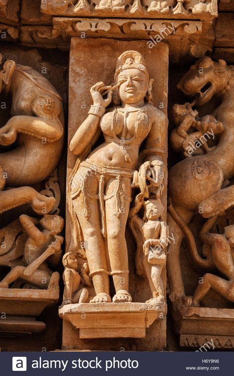 Download this stock image: Famous sculptures of Khajuraho temples, India - H6Y9N6 from Alamy's library of millions of high resolution stock photos, illustrations and vectors. Stone Sculpture Art, Stone Carving Sculpture, Khajuraho Temple, Historical Sculptures, Ancient Indian Art, Famous Sculptures, Ancient Indian Architecture, Dremel Wood Carving, Indian Sculpture