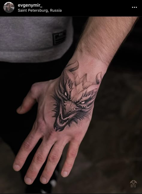 Dragon Hand Tattoo Design, Dragon Tattoo In Hand, Tattoo Dragon Hand, Norse Mythology Hand Tattoo, Dragon Tattoo Hand Man, Mens Hand Tattoos Unique, Dragon Hand Tattoo Men, Dragon On Hand Tattoo, Celtic Hand Tattoo