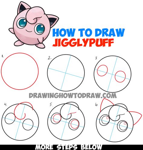 How to Draw Jigglypuff from Pokemon - Easy Step by Step Drawing Tutorial Easy Pokemon Drawings, Characters To Draw, Easy Pokemon, Basic Geometric Shapes, Easy Step By Step Drawing, How To Draw Steps, Pokemon Pokemon, Drawing Drawing, Drawing Tutorial Easy