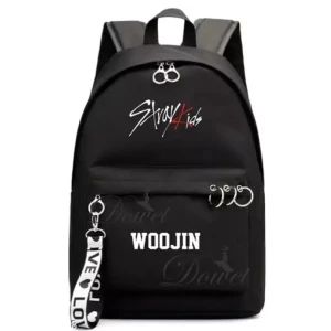 Stray Kids Jisung Woojin Korean Star Black Backpack Star Black, Korean Star, Pvc Material, Black Backpack, School Work, K Pop, Stray Kids, Daily Wear, Backpacks