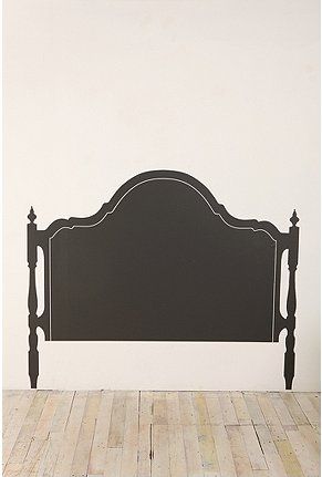 headboard wall decal Paint On Headboard, White Dorm Room, Headboard Wall Decal, Faux Headboard, Painted Headboard, Headboard Decal, Ny Apartment, Bed Headboards, Headboard Wall