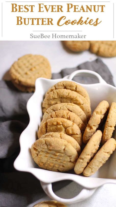 Best Ever Peanut Butter Cookies are thick and chewy, and perfect for snack time. These are a classic, and are best dunked in milk! | suebeehomemaker.com | #peanutbuttercookies #cookies #dessert #peanutbutter #bestever Best Peanut Butter Cookie Recipe, Soft Peanut Butter Cookies, Butter Cookie Recipe, Best Peanut Butter Cookies, Classic Peanut Butter Cookies, Chewy Peanut Butter Cookies, Peanut Butter Cookie, Best Peanut Butter, Peanut Butter Cookie Recipe