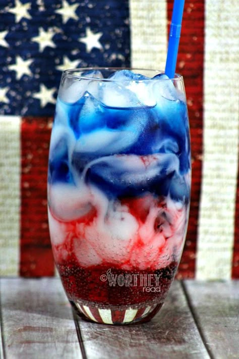 With the new Avengers movie coming out, it's time to have some fun with all things Captain America. This easy kid-friendly drink idea, is not only perfect for Captain American fans, but also a great drink idea for the 4th of July and Memorial day with all of the red, white and blue colors! Pin Captain America Kids Drink Celebrate Red, White & Blue to your board now! Kids Drink, Kid Friendly Drinks, Avengers Movie, Patriotic Food, Blue Drinks, Drink Tags, 4th Of July Desserts, Fourth Of July Food, Kid Drinks